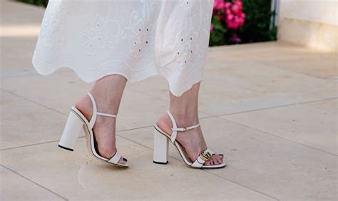 white gucci sandal heels|Gucci marmont block heel sandals.